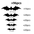 96pcs set of black 3D bat wall stickers in various sizes for Halloween party decoration - Bat Style (BF012) / 96 Pieces