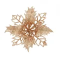 Elegant sparkling gold glitter artificial Christmas flower for festive tree decoration DIY - 9cm Flower Head / 1 Piece / Champagne