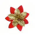Fiore di Natale artificiale rosso e oro glitterato per decorazioni albero Natale - Vestibilità regolare / 7.5cm / Oro + Rosso