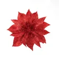 Vibrant red glitter poinsettia flower head for Christmas tree hanging decoration - 9cm Small / Red