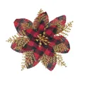 Artificial Christmas flower with red black plaid petals and gold glitter accents - Gold Glitter Decoration / 15cm / Red/Black Plaid