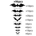 Set of 96 pieces of black 3D bat wall stickers in eight assorted sizes for Halloween decor - Bat Style (BF014) / 96 Pieces