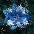 Blue and silver glitter artificial Christmas flower ornament for tree decoration - Snowflake Christmas Flower / Blue