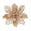 Gold glitter artificial poinsettia flower for Christmas tree and DIY holiday decor - 15cm Flower Head / 1 Piece / Champagne