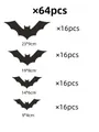 Set of 64pcs 3D black bat wall stickers for Halloween party decorations in 4 sizes - Bat Style (BF015) / Set of 64