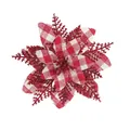 Red and white checkered artificial Christmas flower decoration with sparkling red glitter - Red Glitter Decoration / 15cm / Red White Plaid