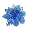 Fiore di poinsettia di Natale blu artificiale con decorazioni glitterate per ghirlande - Blu zaffiro
