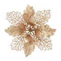 Elegant golden glitter artificial poinsettia flower for DIY Christmas tree decoration - 24cm Flower Head / 1 Piece / Champagne