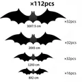 112Pcs Halloween 3D black bat stickers in 4 assorted sizes for festive wall decoration - Model 020 (112 Pcs)