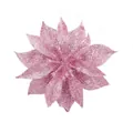 Glittery pink artificial poinsettia flower head for Christmas tree decoration - 9cm Small / Pink