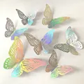 Set of 3D laser hollow butterfly wall stickers with holographic rainbow effect - One Set (12 Pieces) / Style C Iridescent Silver