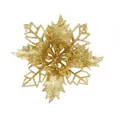 Sparkling golden glitter Christmas flower ornament for DIY holiday tree decorations - 9cm Flower Head / 1 Brush / Gold