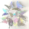 Set of iridescent laser-cut 3D butterfly wall stickers with elegant hollow rose patterns - Style E Iridescent Silver