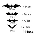 Set of 144 black 3D Halloween bat wall stickers in four assorted sizes for party decor - Model 026 (144 Pcs)