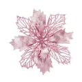 Shimmering pink glitter artificial poinsettia flower for Christmas tree holiday decoration - 15cm Flower Head / 1 Brush / Pink