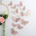 Rose gold 3D hollow butterfly wall stickers for home and wedding decor. - Style A / 12 Pcs/Set / Rose Gold
