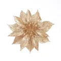 Champagne gold glitter artificial Christmas poinsettia flower head for tree decoration - 9cm Small / Champagne