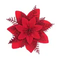 Sparkling red glitter artificial poinsettia flower for Christmas tree and holiday decoration - 15cm / Red