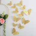 3D hollow gold laser-cut butterfly wall stickers for elegant wedding and home decoration - Style A / 12 Pcs/Set / Gold