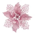 Beautiful pink glitter artificial poinsettia flower for Christmas tree decorations - 24cm Flower Head / 1 Brush / Pink