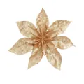 Sparkling gold glitter artificial Poinsettia flower head for Christmas decor - 15cm Large / Champagne