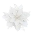 Elegant artificial white Christmas poinsettia flower with sparkling silver glitter branches - 15cm / White