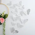 Elegant silver metallic 3D hollow paper butterfly wall stickers for home decor - Style A / 12 Pcs/Set / Silver