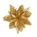 Golden glittery artificial Christmas poinsettia flower ornament for festive tree decoration - 15cm / Gold Yellow