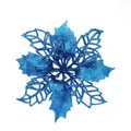 Blue glitter artificial Christmas flower for holiday tree decoration DIY crafts - 9cm Flower Head / 1 Brush / Blue