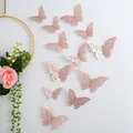 Set of 11 rose gold 3D hollow butterfly wall stickers for wedding and home decoration - Style B / 12 Pcs/Set / Rose Gold