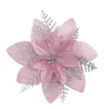 Pink artificial Christmas flower with silver glitter for festive tree decoration - 15cm / Pink Silver