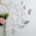 3D hollow silver paper butterfly wall stickers for wedding and home wall decor - Style B / 12 Pcs/Set / Silver