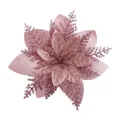 Pink glitter artificial Poinsettia flower for Christmas tree and home holiday decor - 15cm / Rose Gold