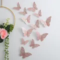 Elegant rose gold 3D hollow paper butterfly wall stickers for home and wedding decor - Style C / 12 Pcs/Set / Rose Gold
