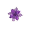 Glittering purple artificial Christmas flower ornament for DIY holiday tree decoration. - 9cm Flower Head / 1 Brush / Purple