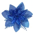 Blue glitter artificial poinsettia flower for festive Christmas tree ornament decoration - 15cm / Sapphire Blue