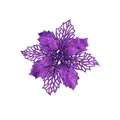 Vibrant purple artificial Christmas flower with sparkling glitter for DIY tree decoration - 15cm Flower Head / 1 Brush / Purple