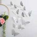3D hollow paper butterfly wall stickers in silver metallic finish for home decor - Style C / 12 Pcs/Set / Silver