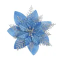 Vibrant blue glitter artificial Christmas flower for festive Xmas tree and home decoration - 15cm / Blue Silver