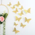 Set of 3D hollow gold paper butterfly wall stickers for elegant home wall decor - Style D / 12 Pcs/Set / Gold