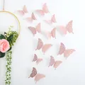 Set of 12 elegant pink 3D hollow paper butterfly wall stickers for home decor - Style D / 12 Pcs/Set / Rose Gold