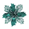 Premium green glittery artificial Christmas flower ornament for festive tree decoration - 15cm Flower Head / 1 Brush / Dark Green
