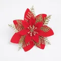Sparkling red and gold glitter Poinsettia artificial Christmas flower decoration - 15cm / Red Gold