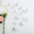 Elegant 3D hollow silver paper butterfly wall stickers for home decor - Style D / 12 Pcs/Set / Silver