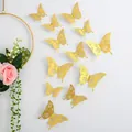Elegant 3D hollow gold paper butterfly wall stickers for wedding party and home decor - Style E / 12 Pcs/Set / Gold