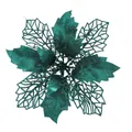 Dark green glitter artificial Christmas flower with hollowed leaves for tree decoration - 24cm Flower Head / 1 Brush / Dark Green