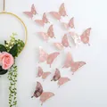 3D hollow rose gold butterfly wall stickers for elegant home and wedding decor - Style E / 12 Pcs/Set / Rose Gold