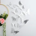 Silver 3D hollow paper butterfly wall stickers for home decoration and wedding party - Style E / 12 Pcs/Set / Silver