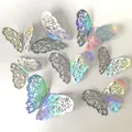 Hollow 3D iridescent butterfly wall stickers with intricate carved patterns for home deco - Style A / 12 Pcs/Set / Metallic Silver
