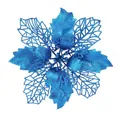 Sparkling blue artificial poinsettia flower for Christmas tree and DIY holiday decoration - 24cm Flower Head / 1 Brush / Blue
